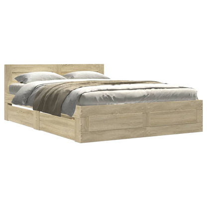 Bed Frame with Headboard without Mattress Sonoma Oak 135x190 cm Double