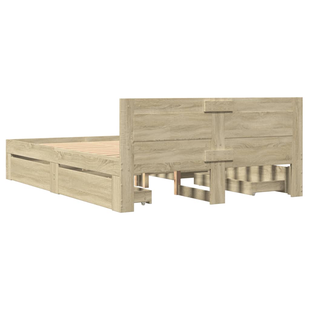 Bed Frame with Headboard without Mattress Sonoma Oak 135x190 cm Double