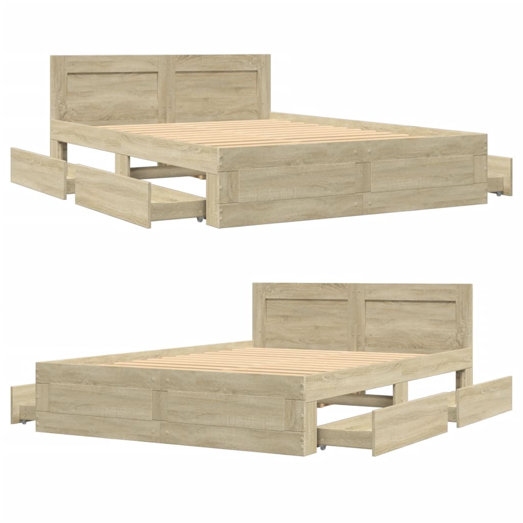 Bed Frame with Headboard without Mattress Sonoma Oak 135x190 cm Double