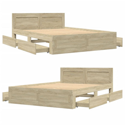 Bed Frame with Headboard without Mattress Sonoma Oak 135x190 cm Double