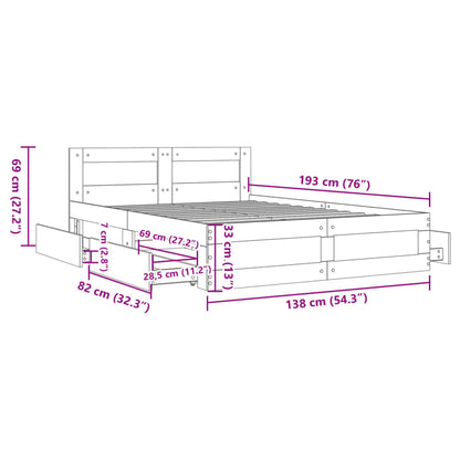 Bed Frame with Headboard without Mattress Sonoma Oak 135x190 cm Double