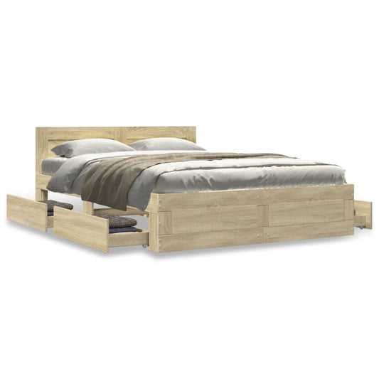 Bed Frame with Headboard without Mattress Sonoma Oak 135x190 cm Double