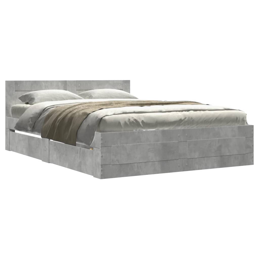 Bed Frame with Headboard without Mattress Concrete Grey 135x190 cm Double