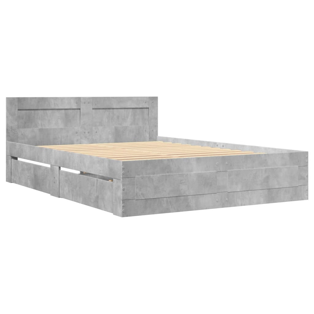 Bed Frame with Headboard without Mattress Concrete Grey 135x190 cm Double