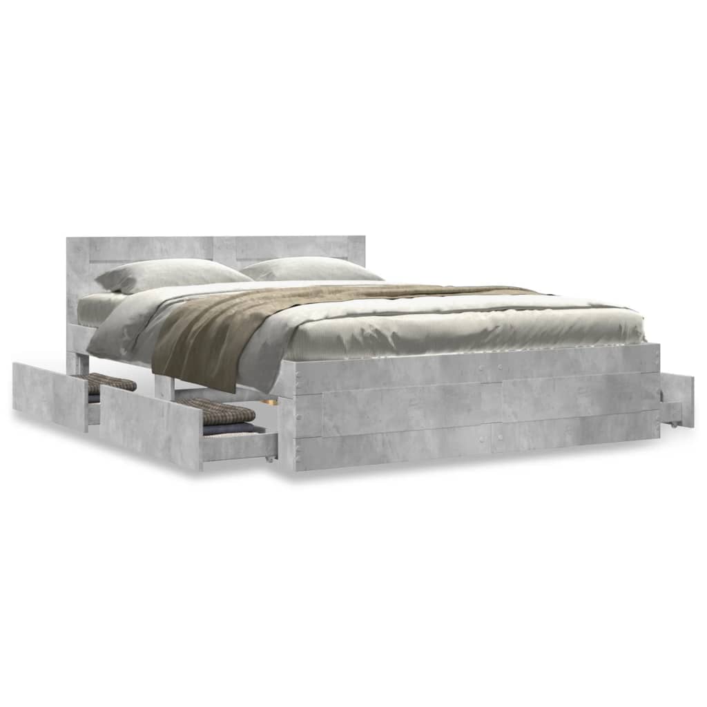 Bed Frame with Headboard without Mattress Concrete Grey 135x190 cm Double