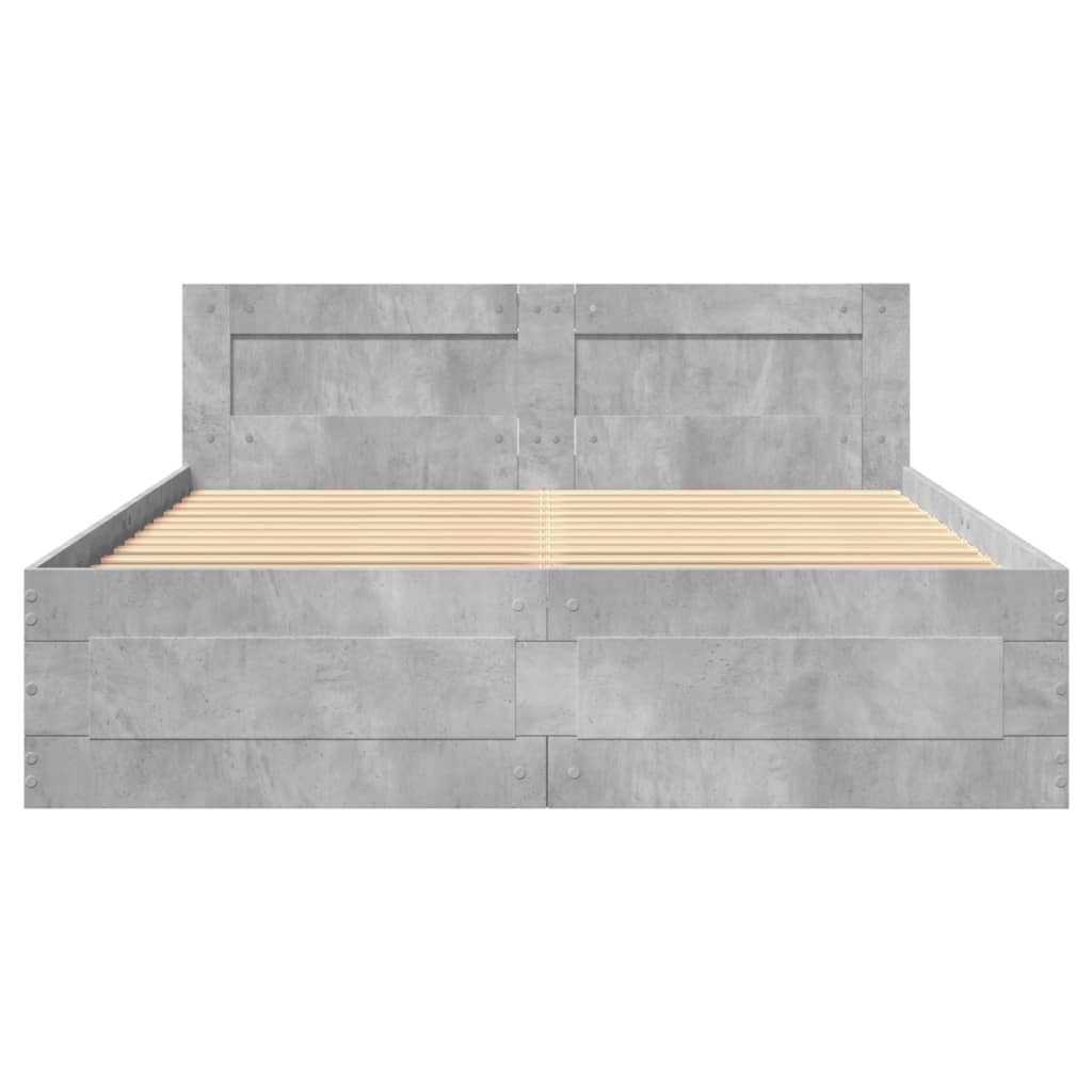 Bed Frame with Headboard without Mattress Concrete Grey 135x190 cm Double