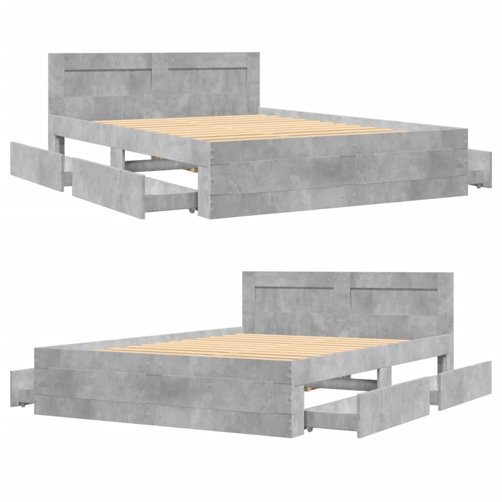 Bed Frame with Headboard without Mattress Concrete Grey 135x190 cm Double