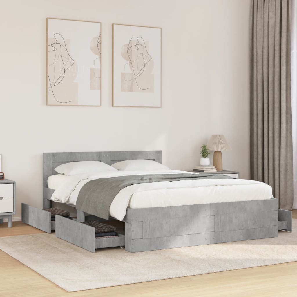 Bed Frame with Headboard without Mattress Concrete Grey 135x190 cm Double