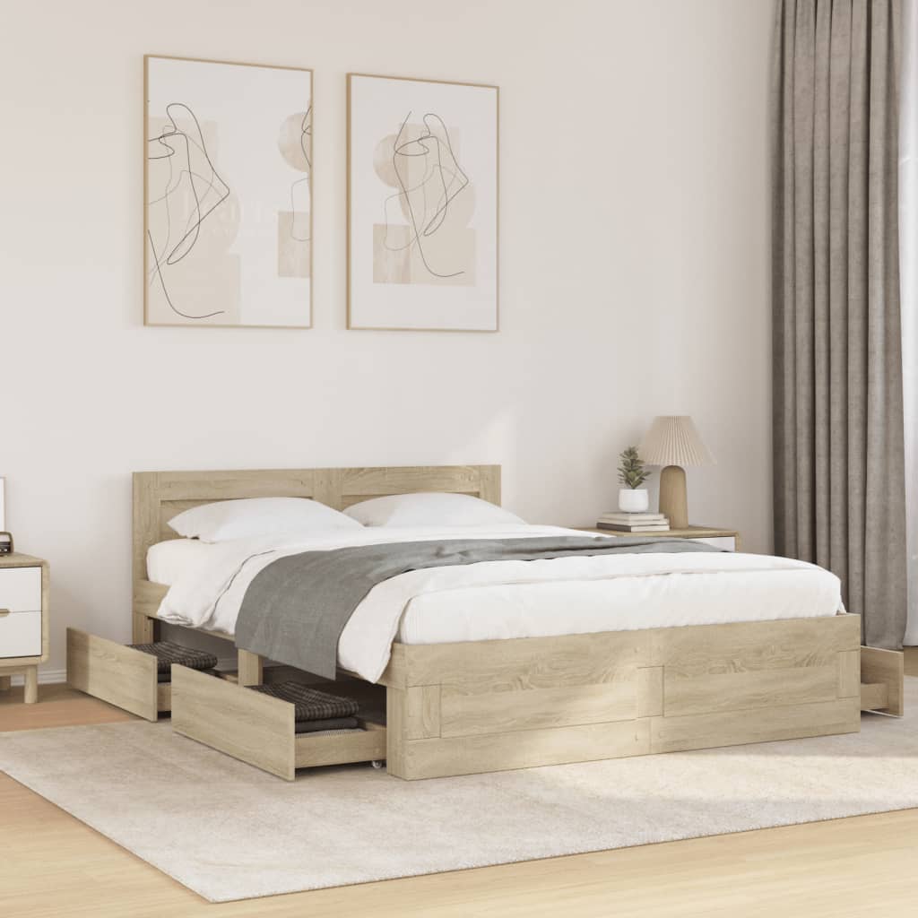 Bed Frame with Headboard without Mattress Sonoma Oak 120x190 cm Small Double