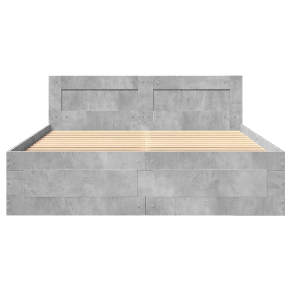 Bed Frame with Headboard Concrete Grey 120x190 cm Small Double Engineered Wood