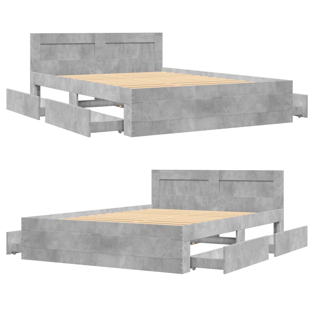 Bed Frame with Headboard Concrete Grey 120x190 cm Small Double Engineered Wood