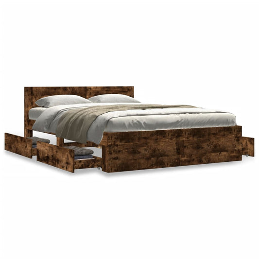 Bed Frame with Headboard without Mattress Smoked Oak 120x190 cm Small Double