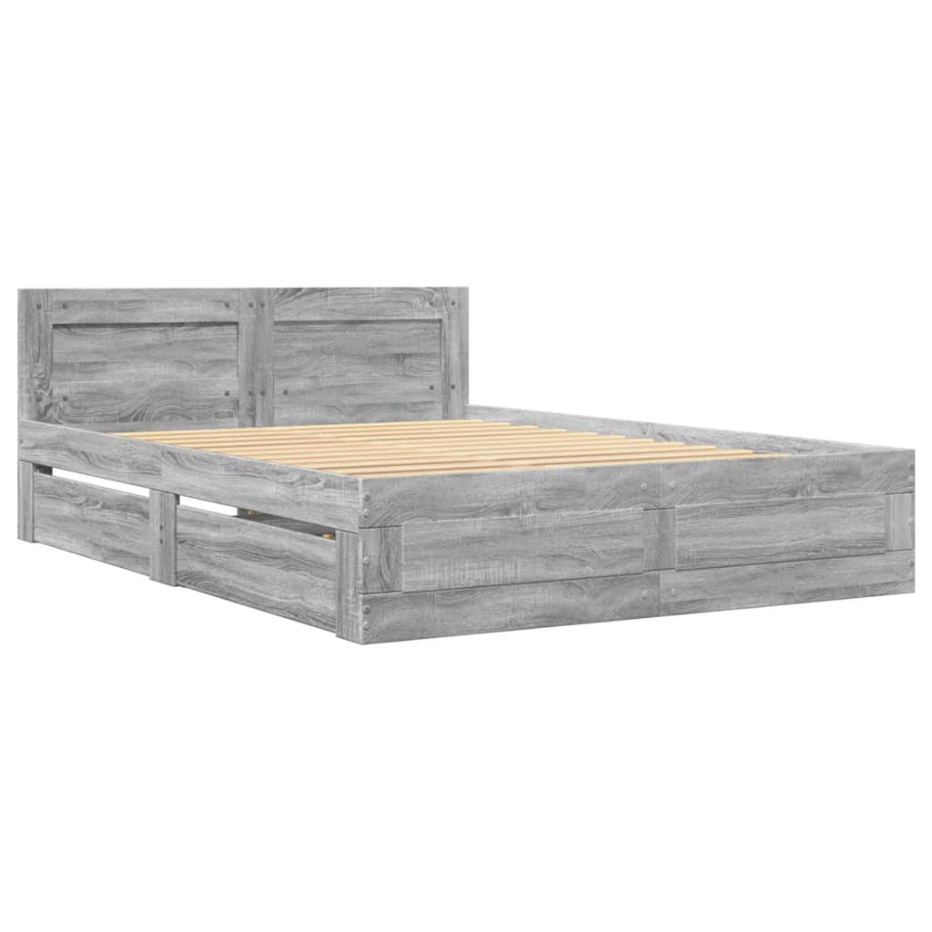 Bed Frame with Headboard without Mattress Grey Sonoma 120x190 cm Small Double