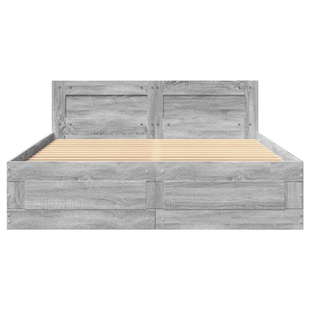 Bed Frame with Headboard without Mattress Grey Sonoma 120x190 cm Small Double