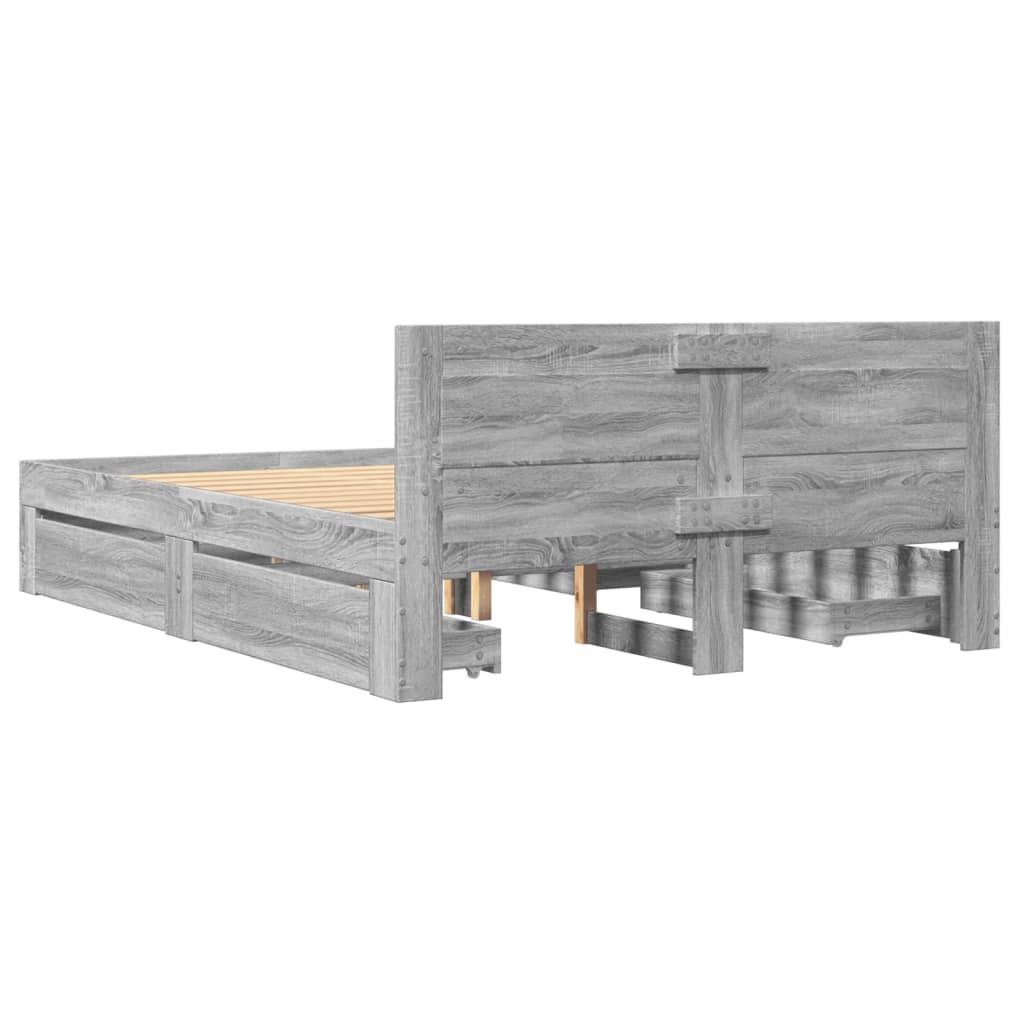 Bed Frame with Headboard without Mattress Grey Sonoma 120x190 cm Small Double