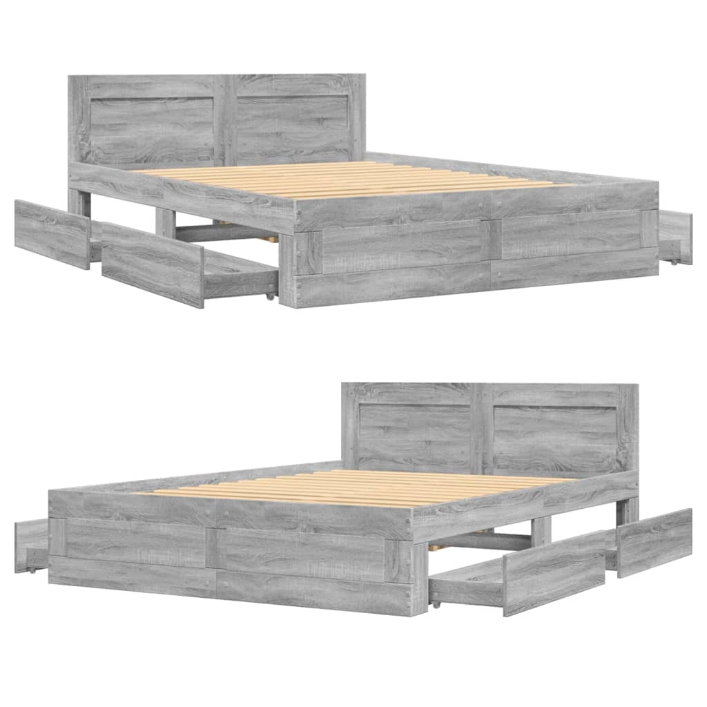 Bed Frame with Headboard without Mattress Grey Sonoma 120x190 cm Small Double