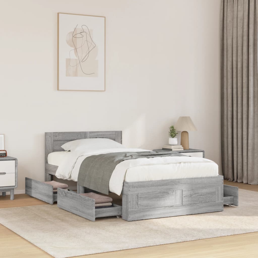 Bed Frame with Headboard without Mattress Concrete Grey 90x190 cm Single