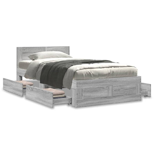 Bed Frame with Headboard without Mattress Concrete Grey 90x190 cm Single