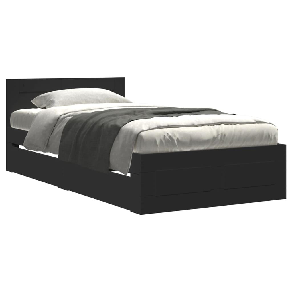 Bed Frame with Headboard without Mattress Black 75x190 cm Small Single