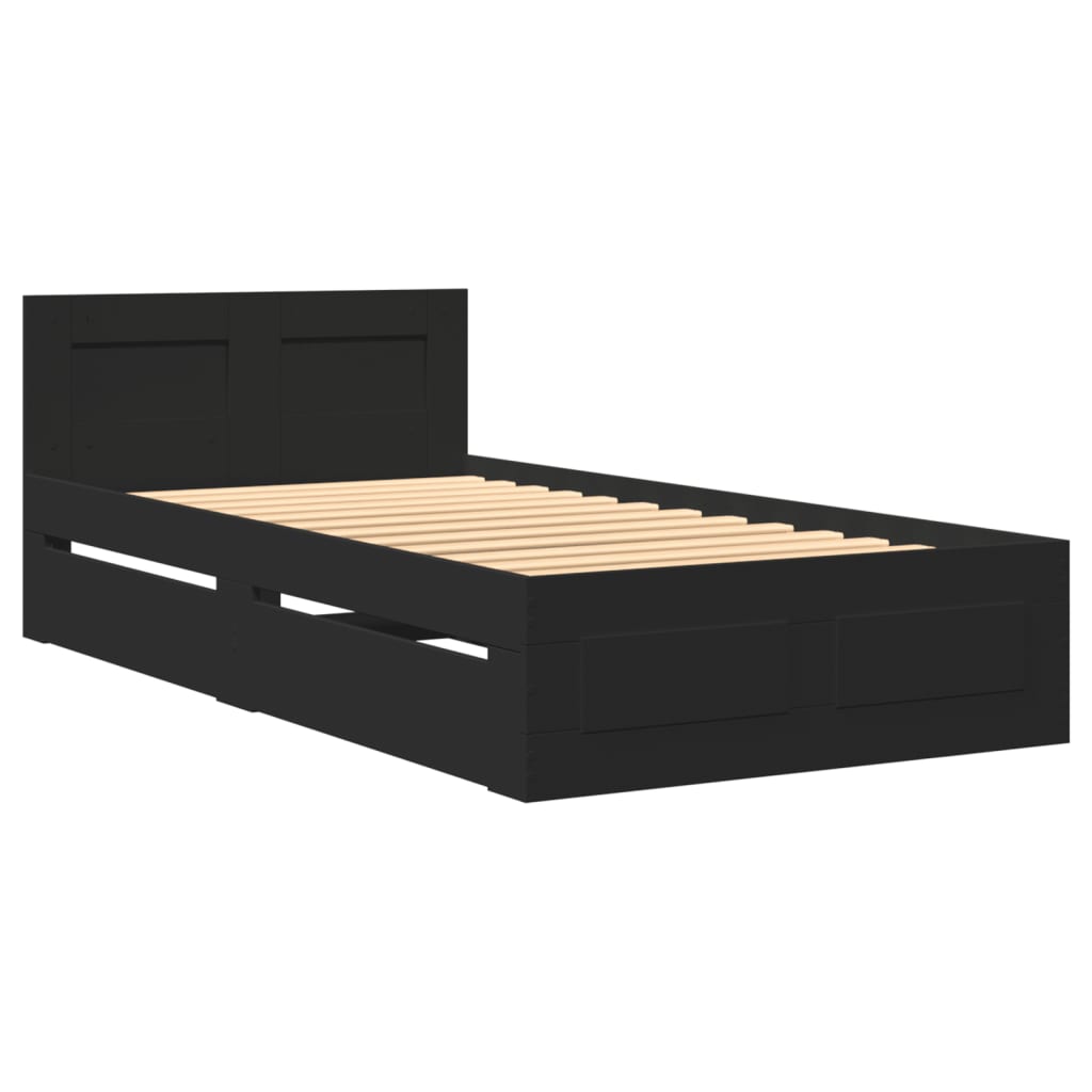 Bed Frame with Headboard without Mattress Black 75x190 cm Small Single