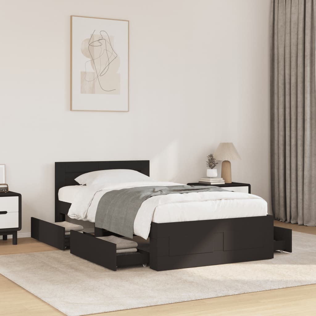 Bed Frame with Headboard without Mattress Black 75x190 cm Small Single