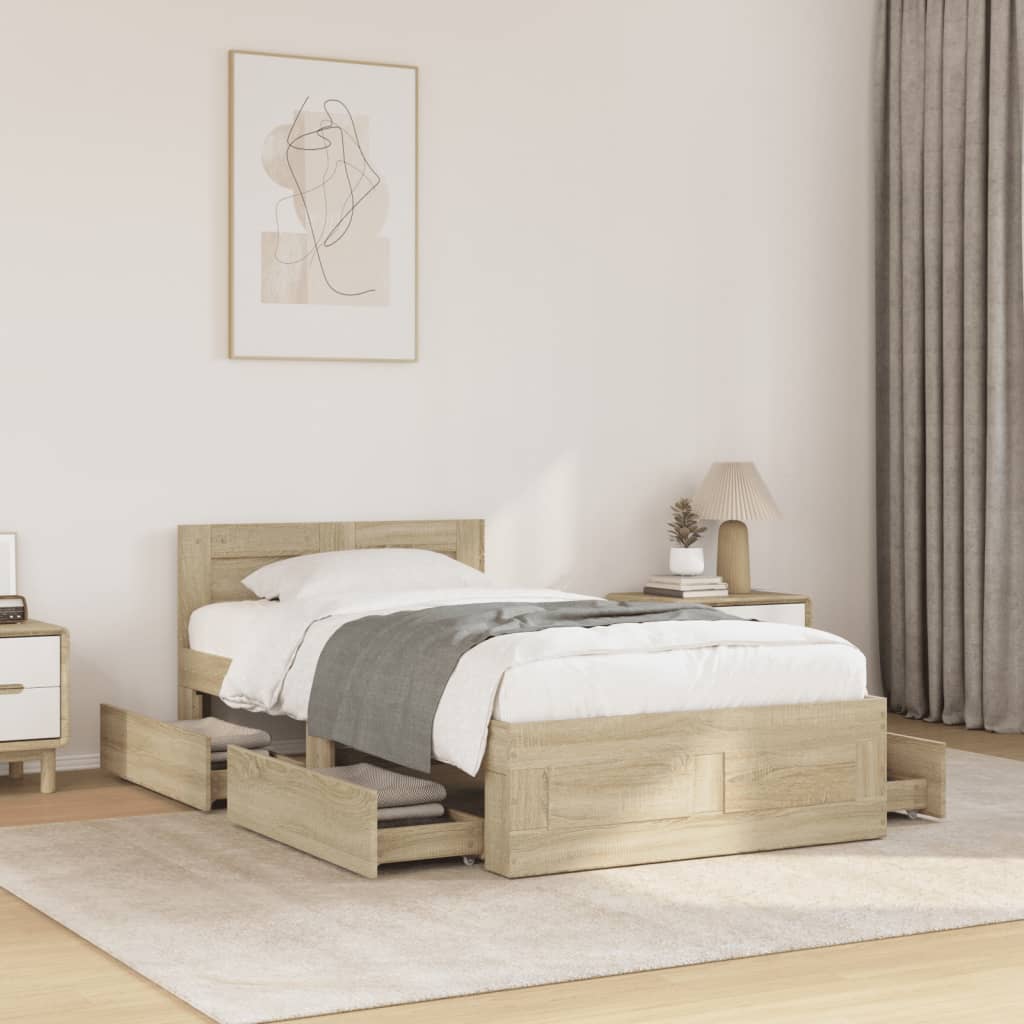 Bed Frame with Headboard without Mattress Sonoma Oak 75x190 cm Small Single