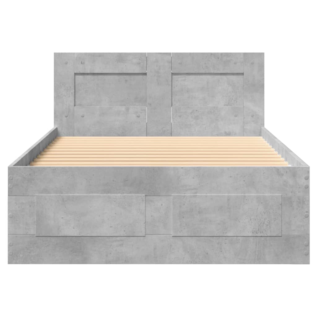 Bed Frame with Headboard Concrete Grey 75x190 cm Small Single Engineered Wood