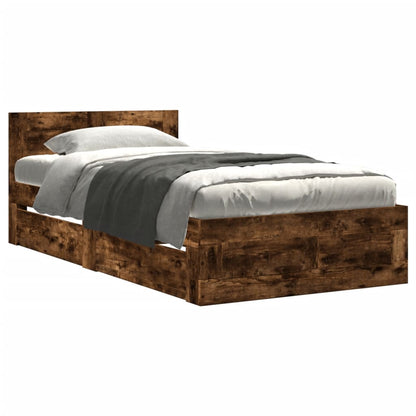 Bed Frame with Headboard without Mattress Smoked Oak 75x190 cm Small Single