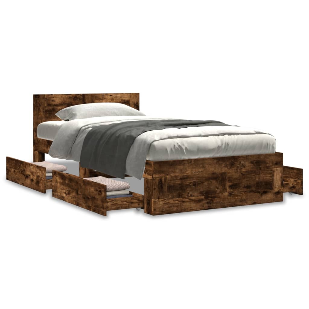 Bed Frame with Headboard without Mattress Smoked Oak 75x190 cm Small Single