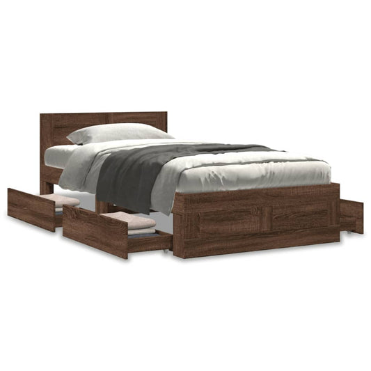 Bed Frame with Headboard Brown Oak 75x190 cm Small Single Engineered Wood