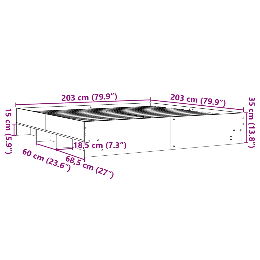 Bed Frame without Mattress Sonoma Oak 200x200 cm Engineered Wood