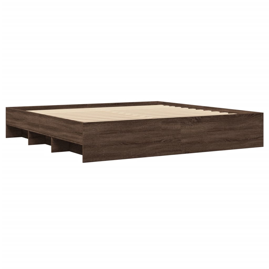 Bed Frame Brown Oak 200x200 cm Engineered Wood