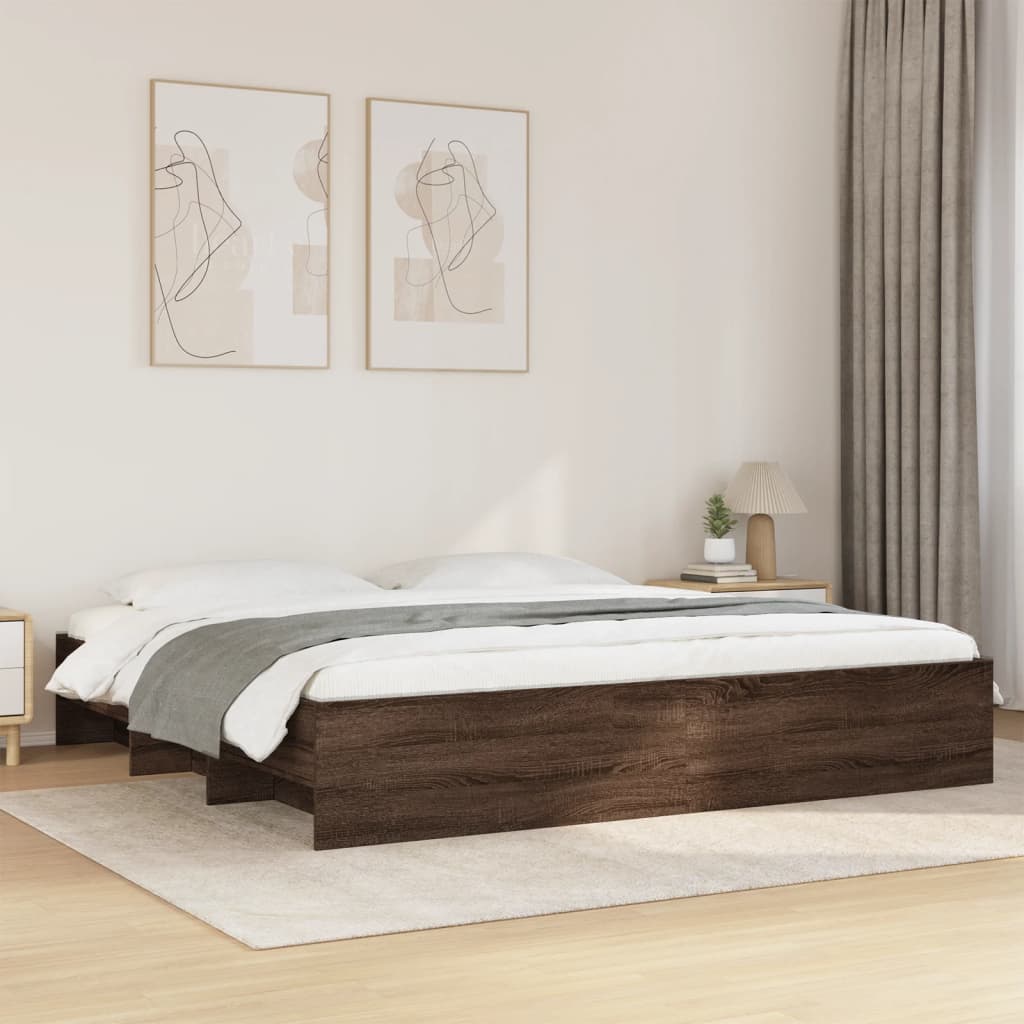 Bed Frame Brown Oak 200x200 cm Engineered Wood