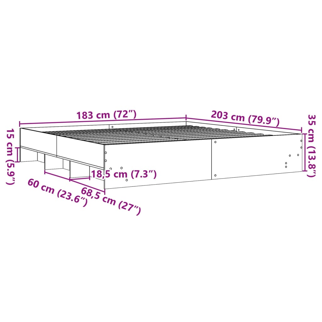 Bed Frame without Mattress Brown Oak 180x200 cm Super King Engineered Wood