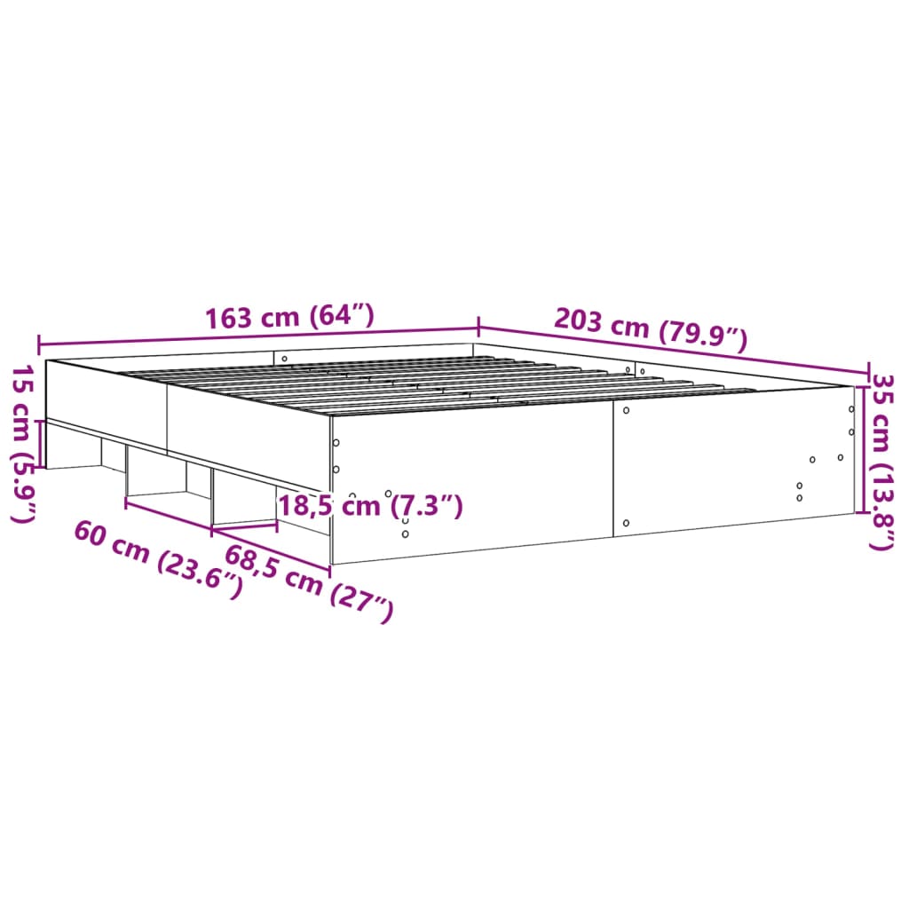 Bed Frame Sonoma Oak 160x200 cm Engineered Wood