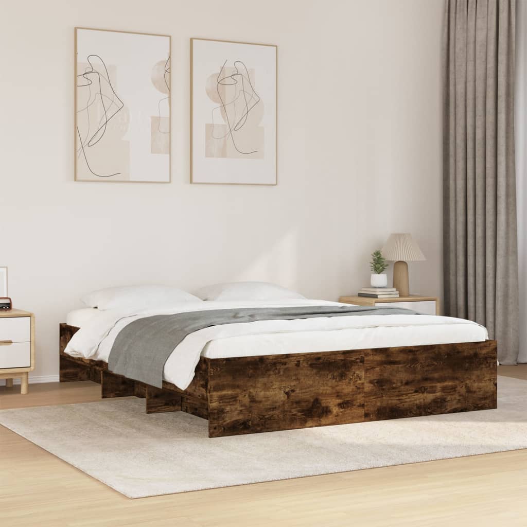 Bed Frame Smoked Oak 160x200 cm Engineered Wood