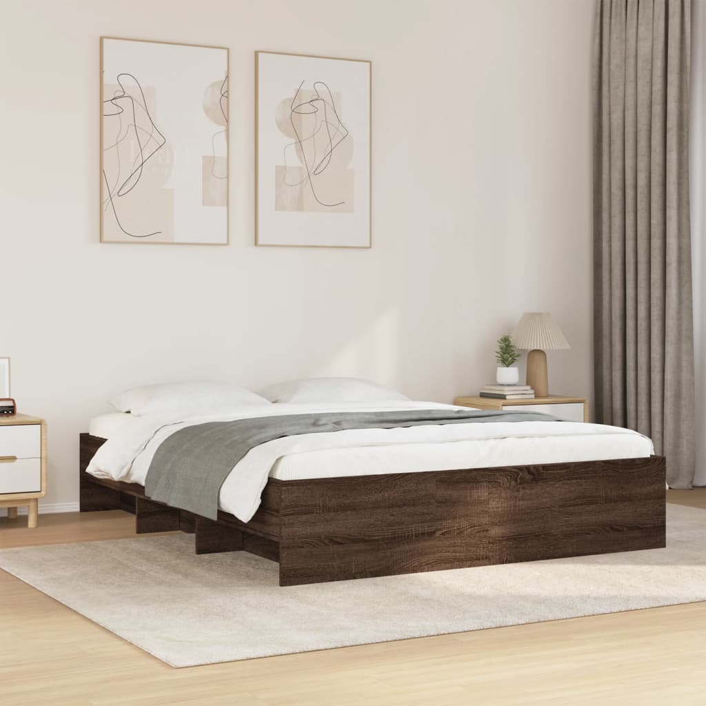 Bed Frame Brown Oak 160x200 cm Engineered Wood