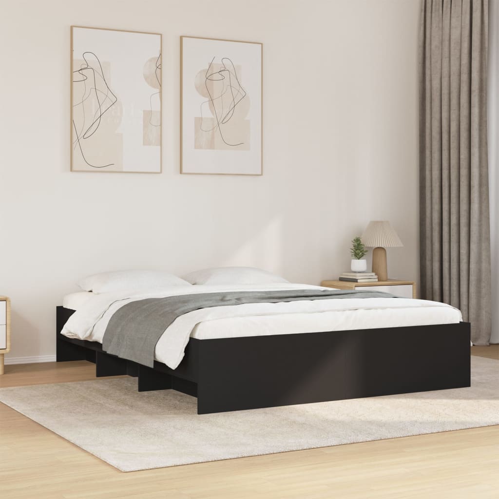 Bed Frame Black 150x200 cm King Size Engineered Wood