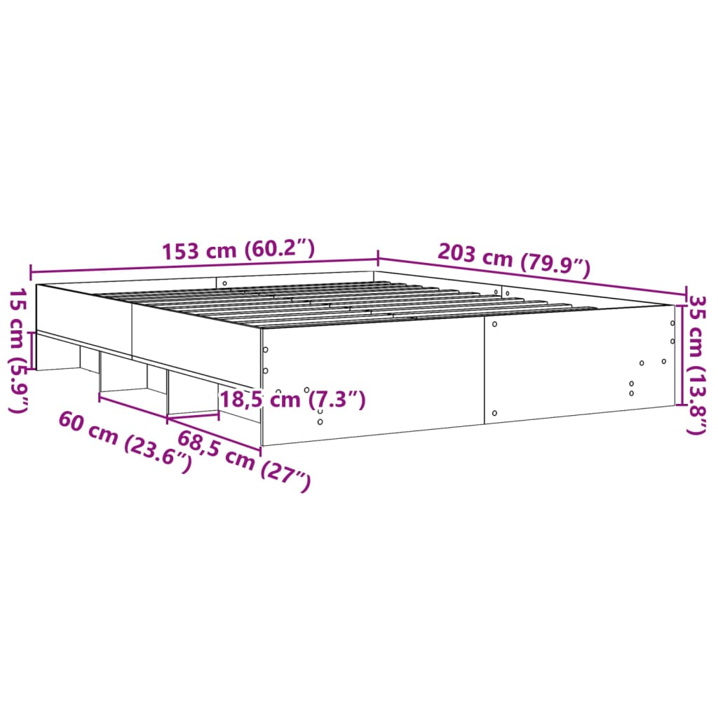 Bed Frame Black 150x200 cm King Size Engineered Wood