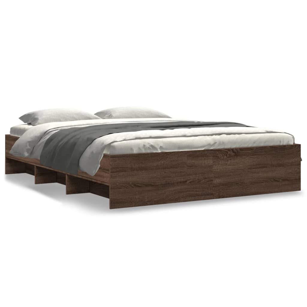 Bed Frame without Mattress Brown Oak 150x200 cm King Size Engineered Wood