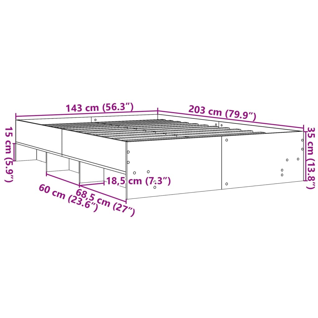 Bed Frame without Mattress Concrete Grey 140x200cm Engineered Wood