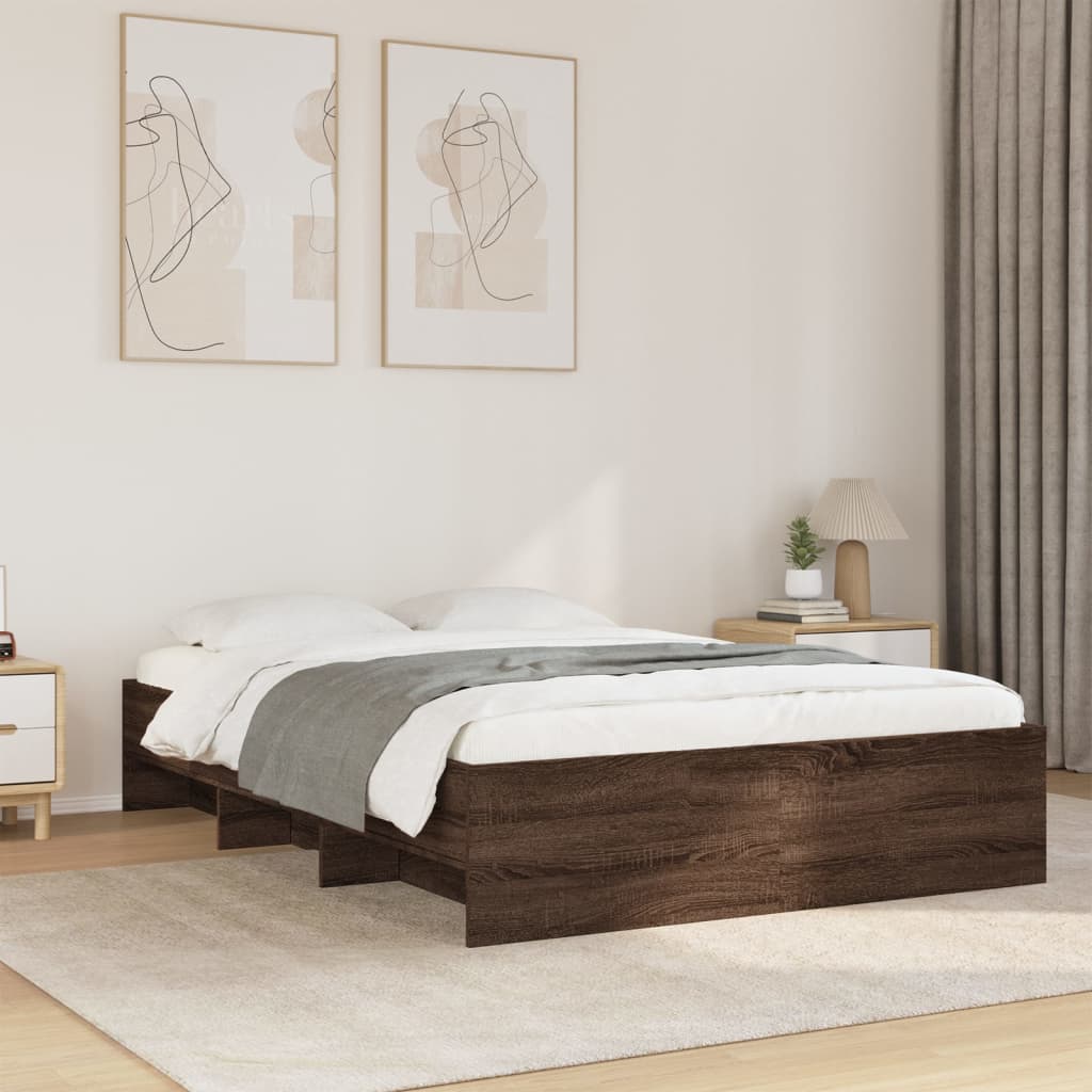 Bed Frame Brown Oak 140x200 cm Engineered Wood