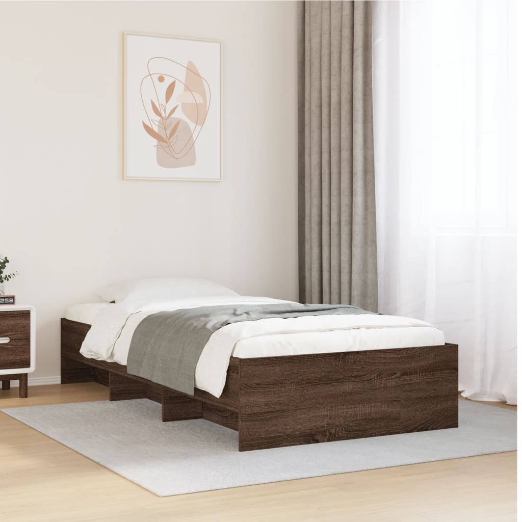 Bed Frame without Mattress Brown Oak 90x200 cm Engineered Wood