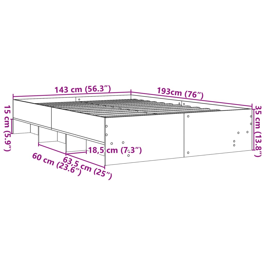 Bed Frame Concrete Grey 140x190 cm Engineered Wood