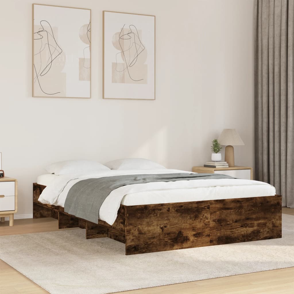 Bed Frame Smoked Oak 140x190 cm Engineered Wood