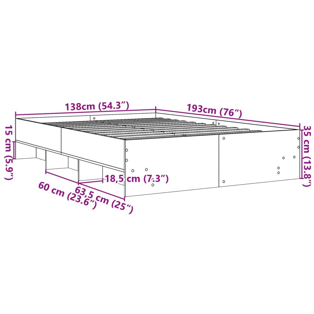 Bed Frame Brown Oak 135x190 cm Engineered Wood