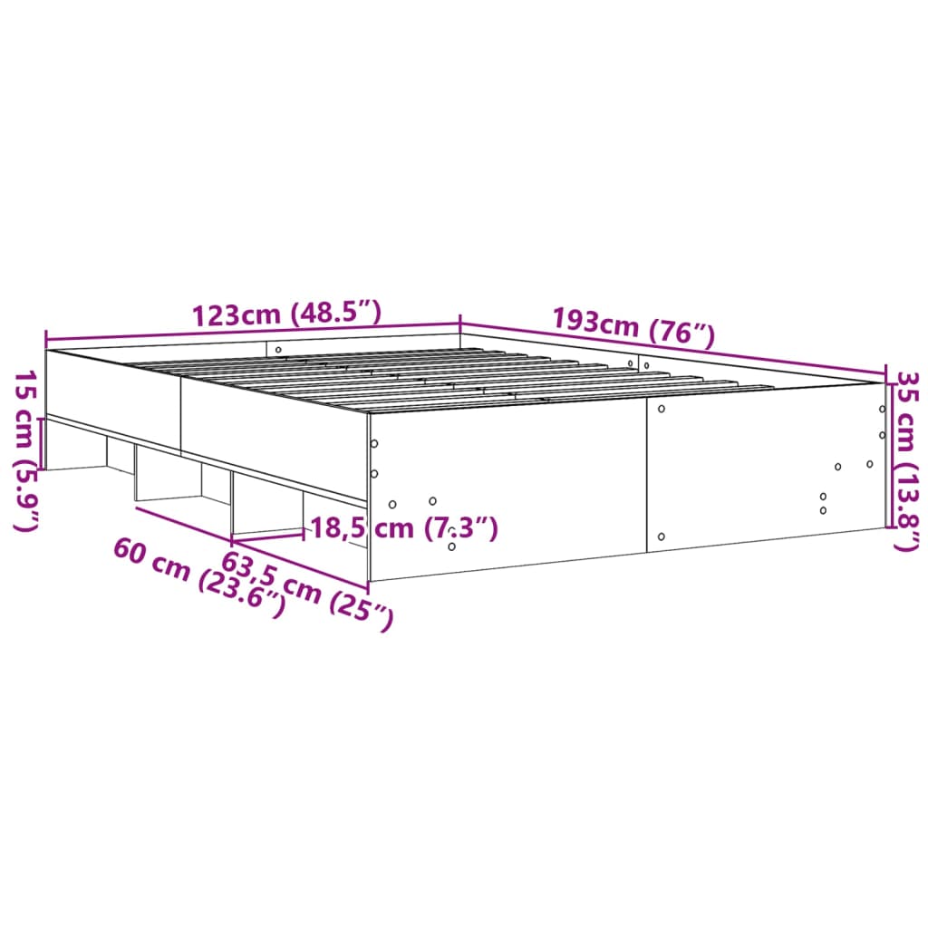 Bed Frame without Mattress Black 120x190 cm Small Double Engineered Wood