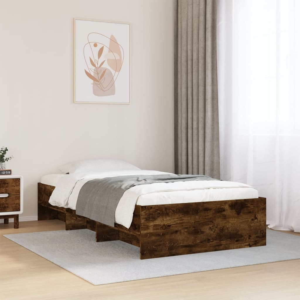 Bed Frame without Mattress Smoked Oak 90x190 cm Single Engineered Wood