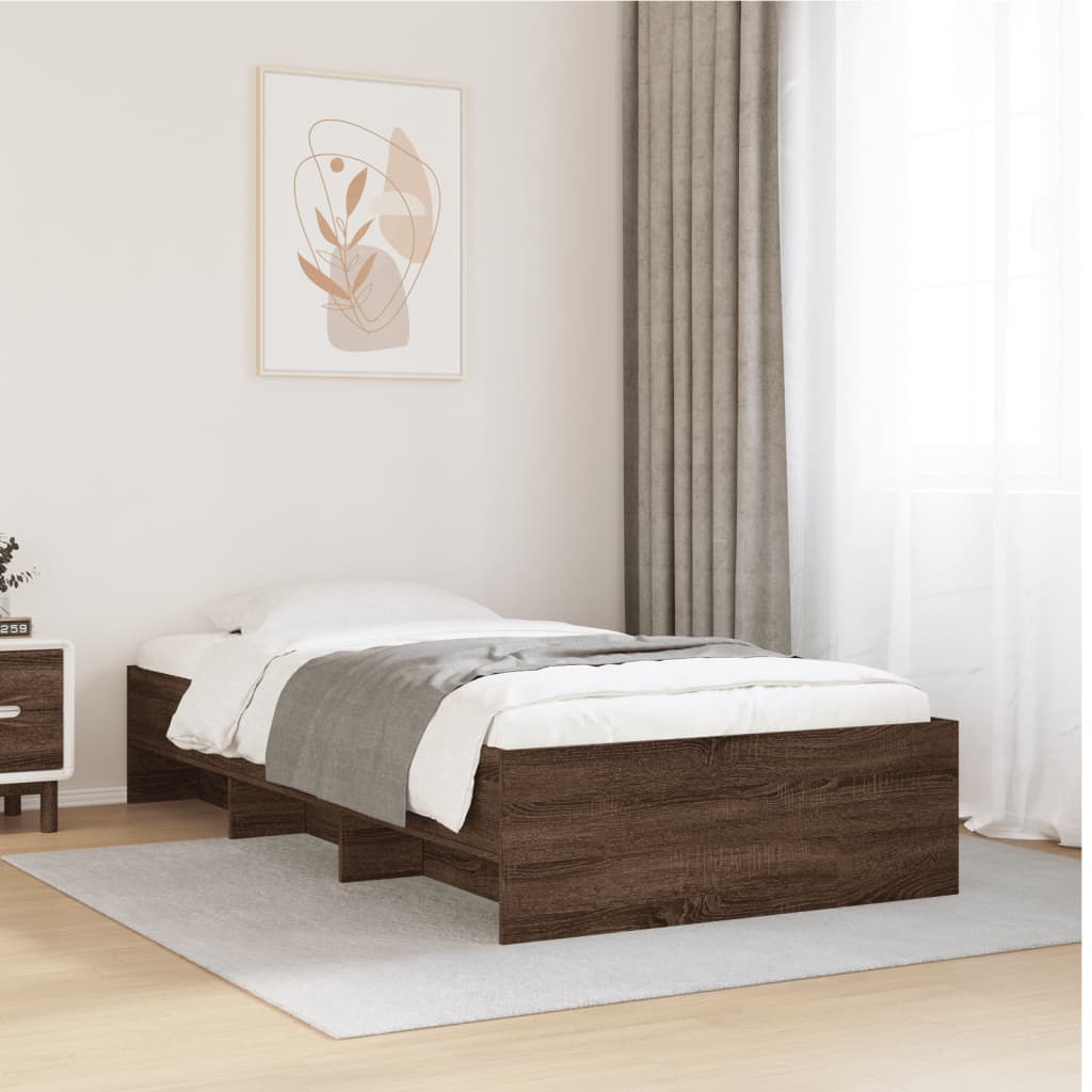 Bed Frame without Mattress Brown Oak 75x190 cm Small Single Engineered Wood