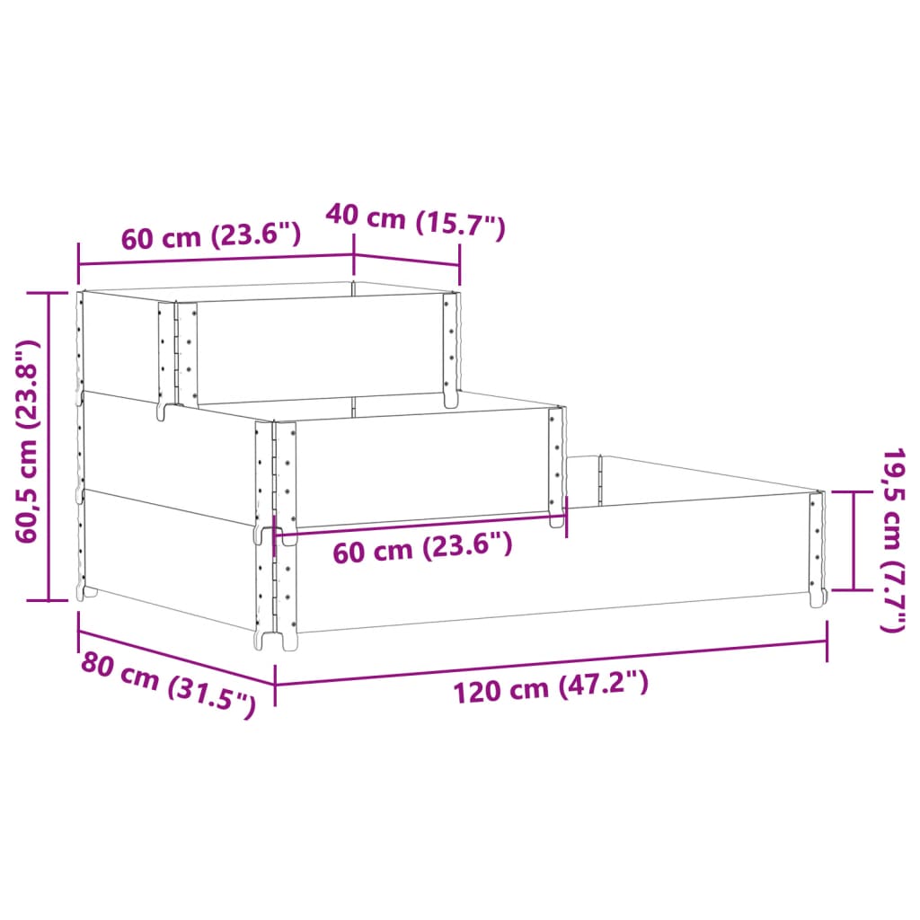 3-Tier Raised Bed Grey 120x80 cm Solid Wood Pine